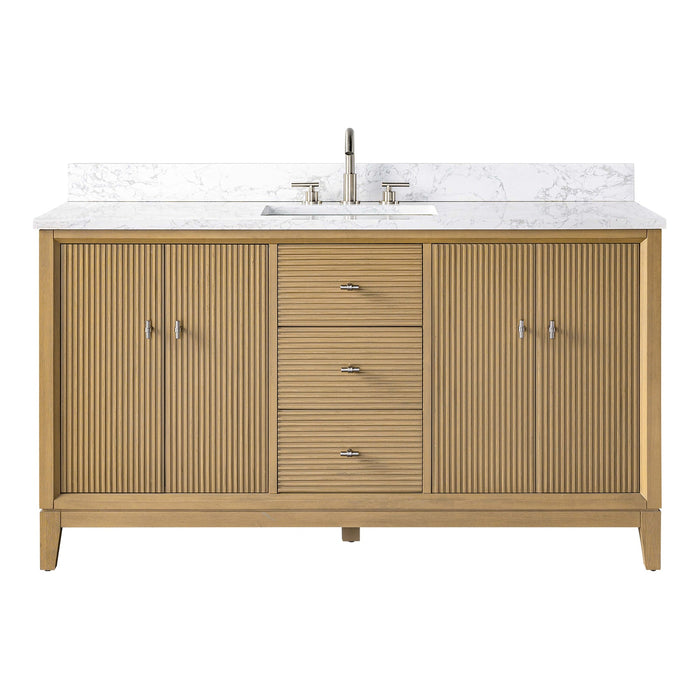 60" Single Sink Freestanding Bath Vanity Cabinet with White Engineered Marble Top - HomeBeyond