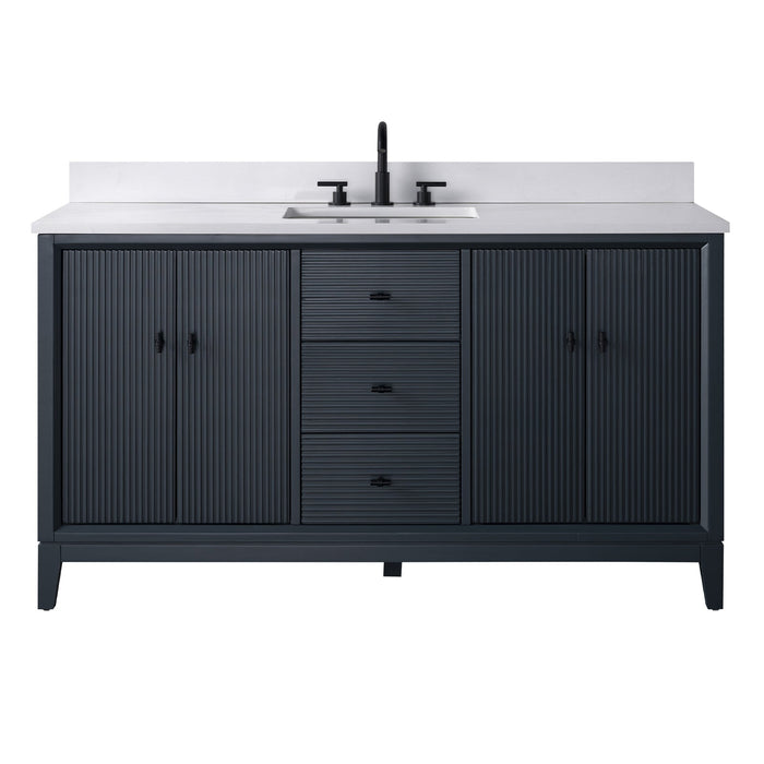 60" Single Sink Freestanding Bath Vanity Cabinet with White Engineered Marble Top - HomeBeyond