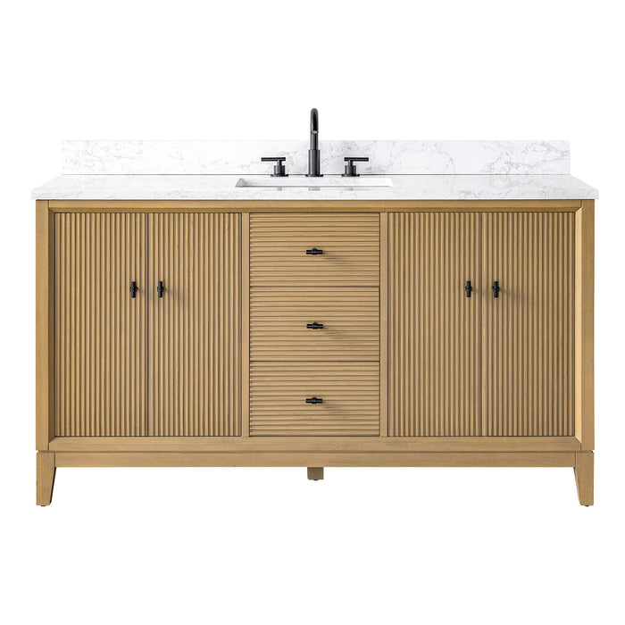 60" Single Sink Freestanding Bath Vanity Cabinet with White Engineered Marble Top - HomeBeyond