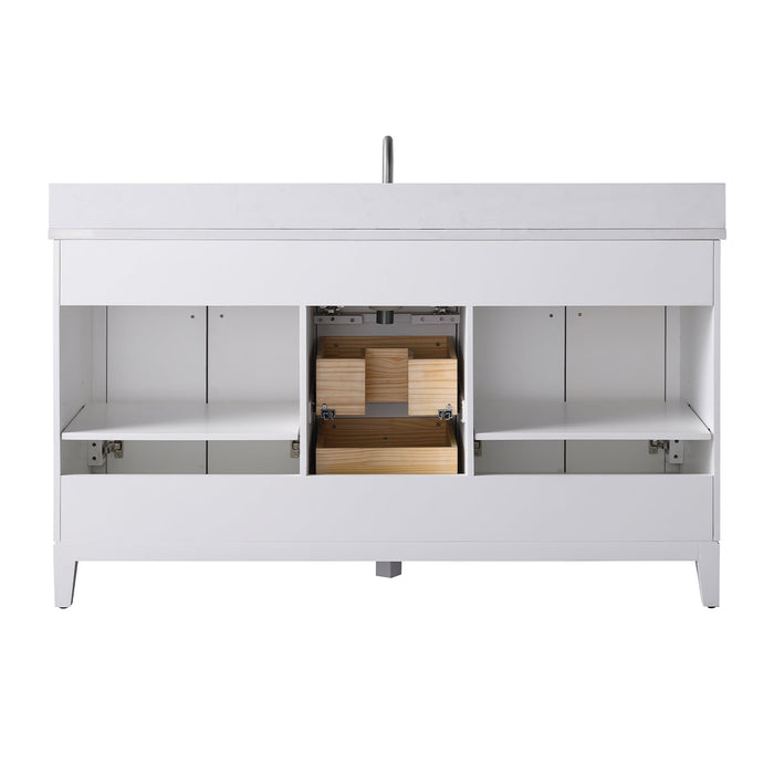 60" Single Sink Freestanding Bath Vanity Cabinet with White Engineered Marble Top - HomeBeyond
