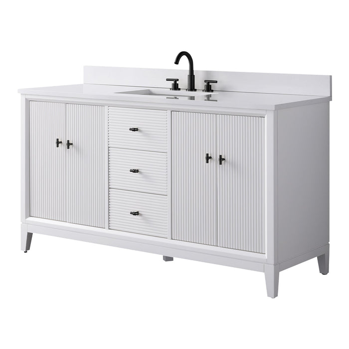 60" Single Sink Freestanding Bath Vanity Cabinet with White Engineered Marble Top - HomeBeyond
