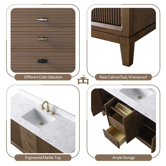 60" Single Sink Freestanding Bath Vanity Cabinet with White Engineered Marble Top - HomeBeyond