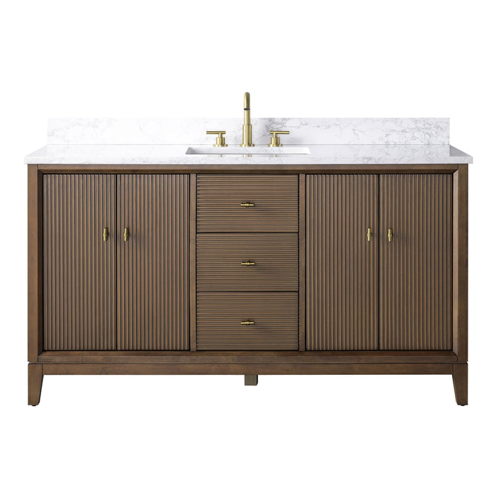 60" Single Sink Freestanding Bath Vanity Cabinet with White Engineered Marble Top - HomeBeyond