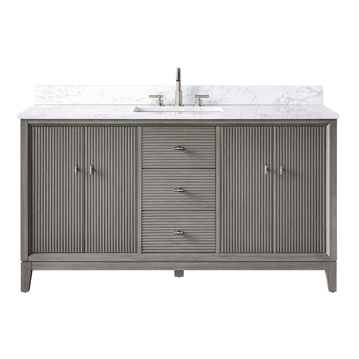 60" Single Sink Freestanding Bath Vanity Cabinet with White Engineered Marble Top - HomeBeyond