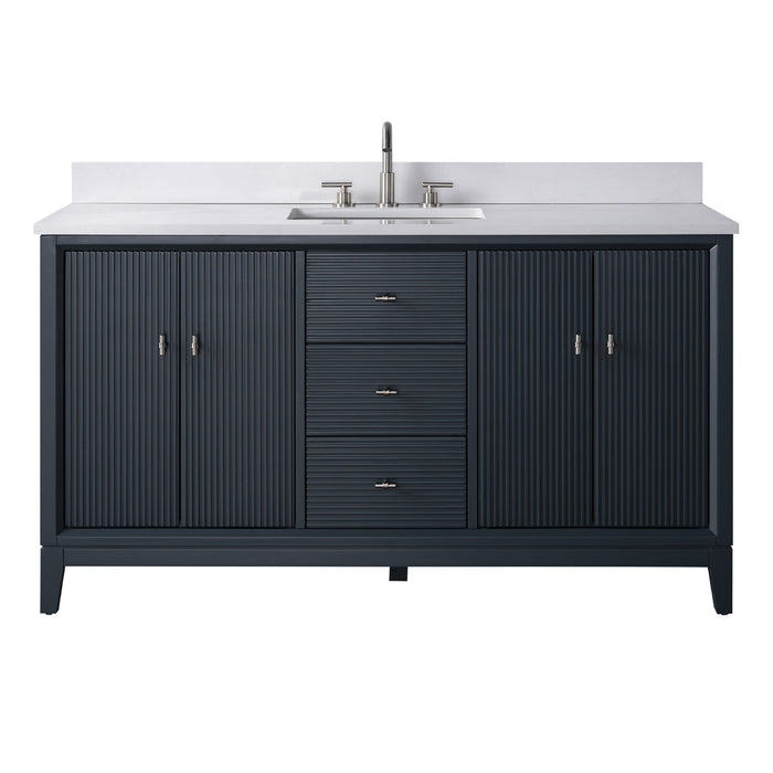 60" Single Sink Freestanding Bath Vanity Cabinet with White Engineered Marble Top - HomeBeyond