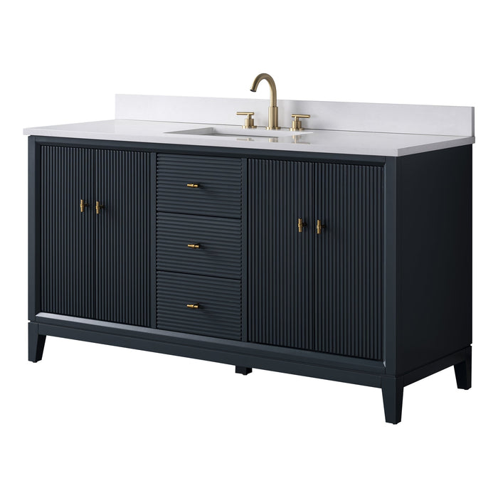 60" Single Sink Freestanding Bath Vanity Cabinet with White Engineered Marble Top - HomeBeyond