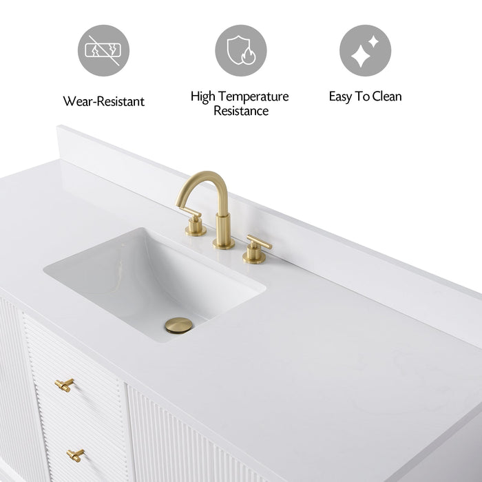 60" Single Sink Freestanding Bath Vanity Cabinet with White Engineered Marble Top - HomeBeyond