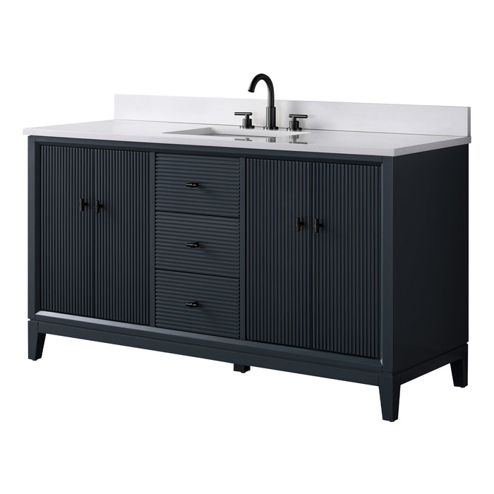 60" Single Sink Freestanding Bath Vanity Cabinet with White Engineered Marble Top - HomeBeyond