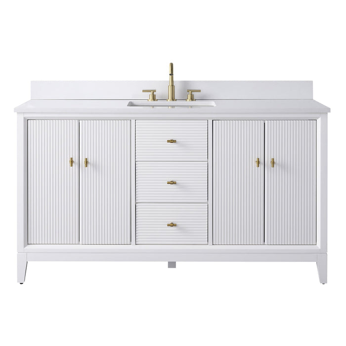 60" Single Sink Freestanding Bath Vanity Cabinet with White Engineered Marble Top - HomeBeyond