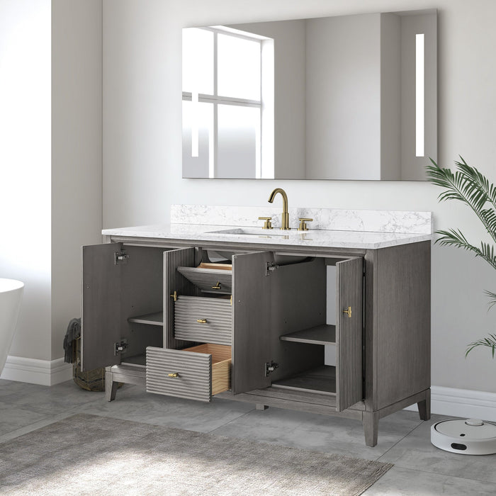 60" Single Sink Freestanding Bath Vanity Cabinet with White Engineered Marble Top - HomeBeyond