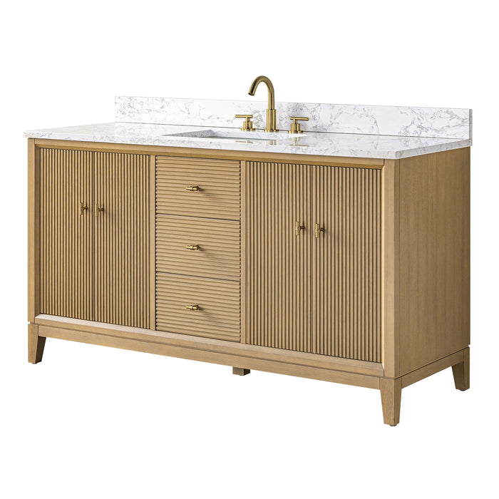 60" Single Sink Freestanding Bath Vanity Cabinet with White Engineered Marble Top - HomeBeyond