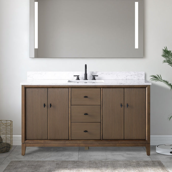 60" Single Sink Freestanding Bath Vanity Cabinet with White Engineered Marble Top - HomeBeyond