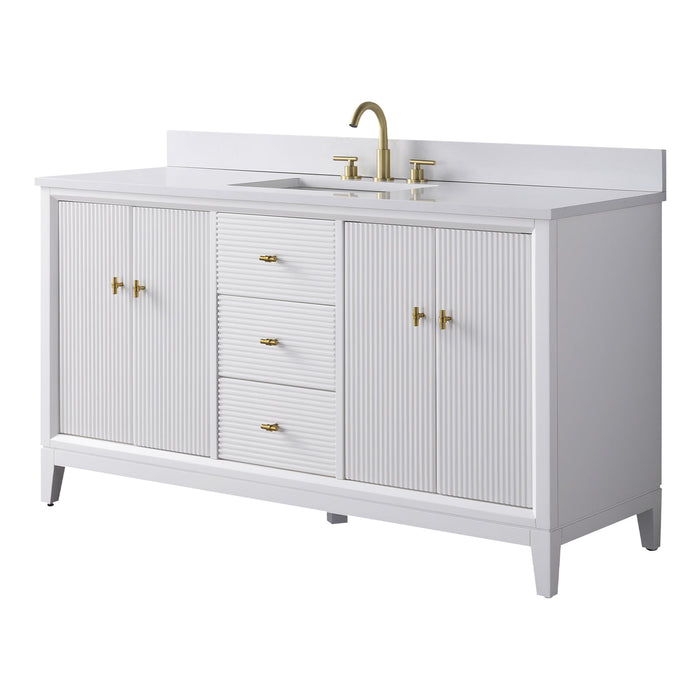 60" Single Sink Freestanding Bath Vanity Cabinet with White Engineered Marble Top - HomeBeyond
