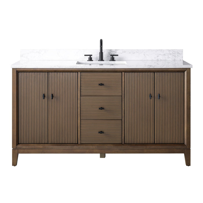60" Single Sink Freestanding Bath Vanity Cabinet with White Engineered Marble Top - HomeBeyond