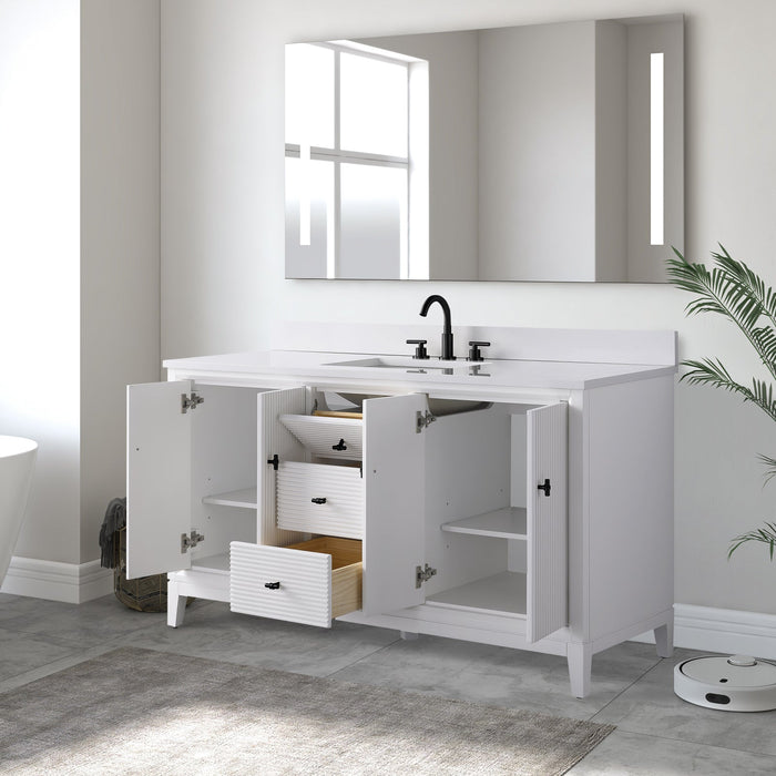 60" Single Sink Freestanding Bath Vanity Cabinet with White Engineered Marble Top - HomeBeyond