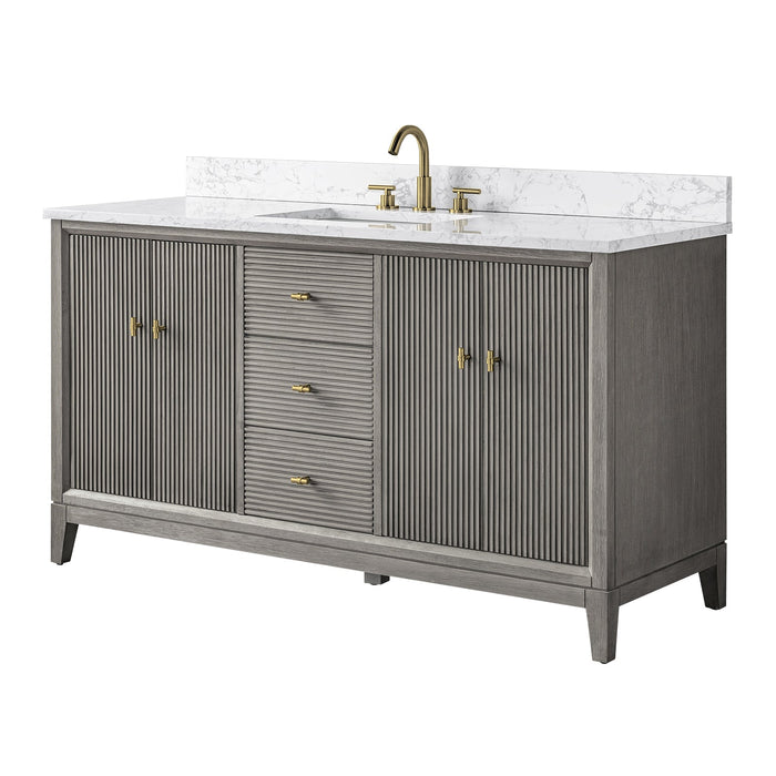 60" Single Sink Freestanding Bath Vanity Cabinet with White Engineered Marble Top - HomeBeyond