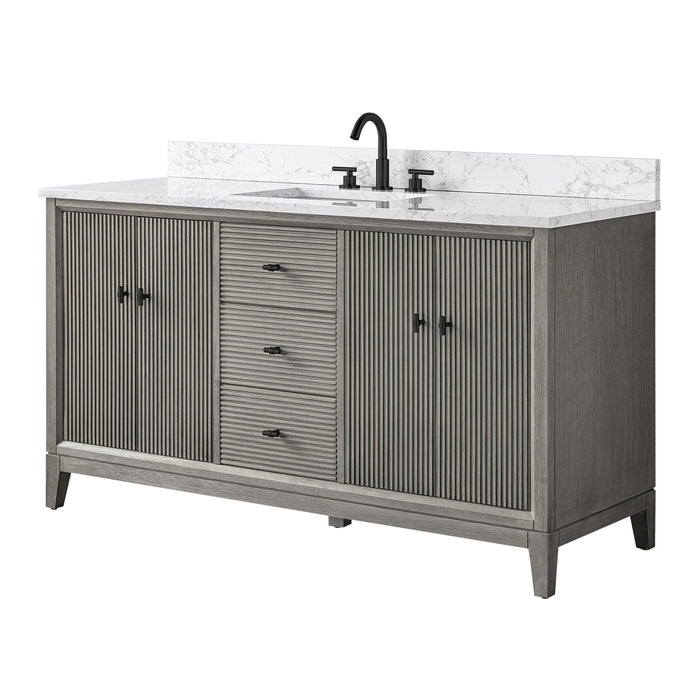 60" Single Sink Freestanding Bath Vanity Cabinet with White Engineered Marble Top - HomeBeyond