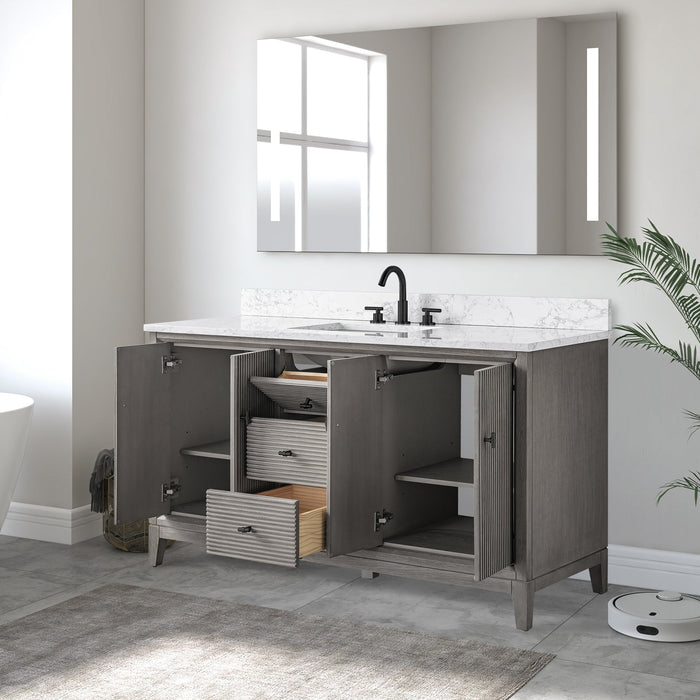 60" Single Sink Freestanding Bath Vanity Cabinet with White Engineered Marble Top - HomeBeyond