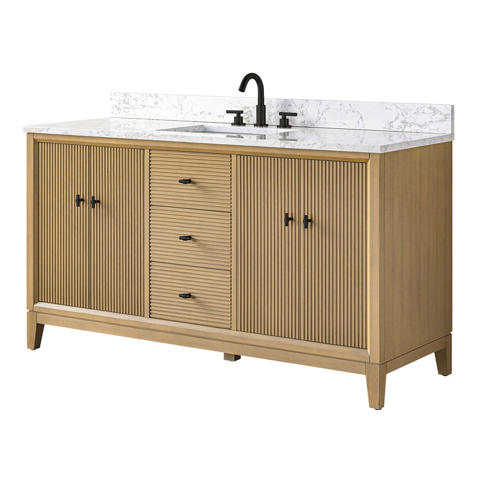 60" Single Sink Freestanding Bath Vanity Cabinet with White Engineered Marble Top - HomeBeyond
