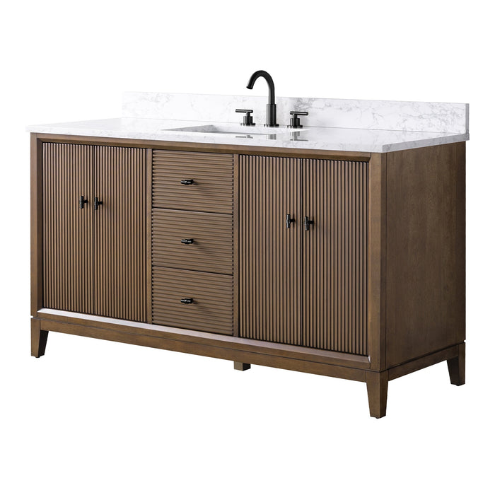 60" Single Sink Freestanding Bath Vanity Cabinet with White Engineered Marble Top - HomeBeyond