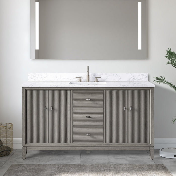 60" Single Sink Freestanding Bath Vanity Cabinet with White Engineered Marble Top - HomeBeyond