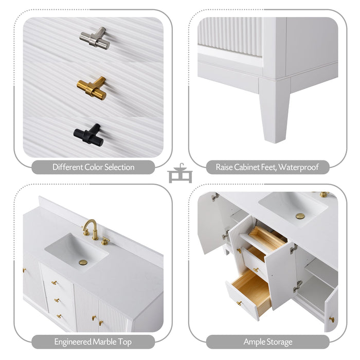 60" Single Sink Freestanding Bath Vanity Cabinet with White Engineered Marble Top - HomeBeyond