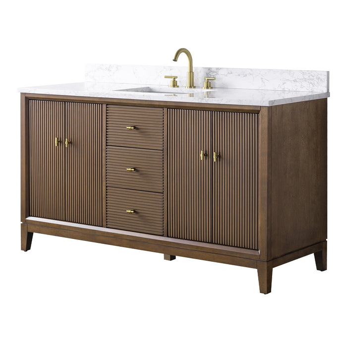 60" Single Sink Freestanding Bath Vanity Cabinet with White Engineered Marble Top - HomeBeyond