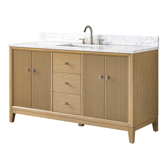 60" Single Sink Freestanding Bath Vanity Cabinet with White Engineered Marble Top - HomeBeyond