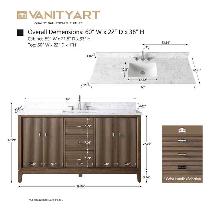 60" Single Sink Freestanding Bath Vanity Cabinet with White Engineered Marble Top - HomeBeyond