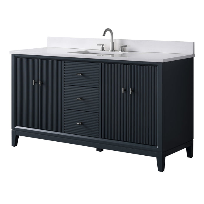 60" Single Sink Freestanding Bath Vanity Cabinet with White Engineered Marble Top - HomeBeyond