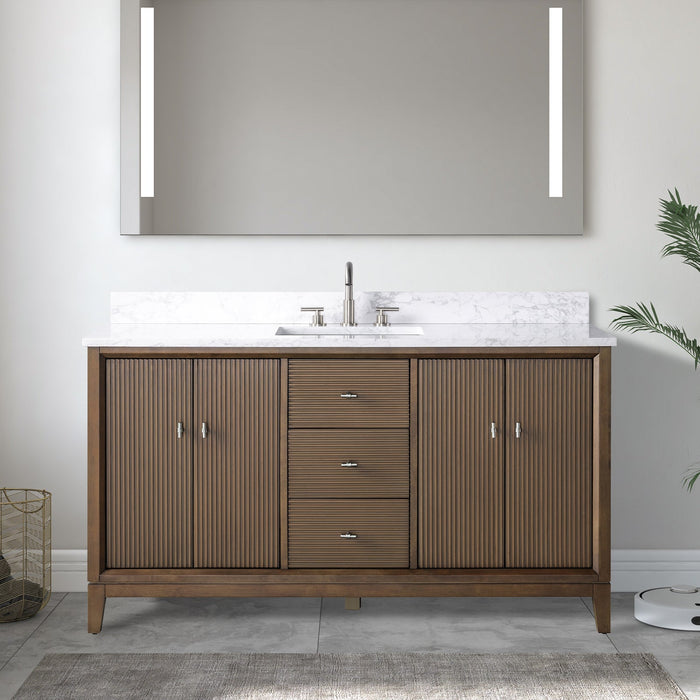 60" Single Sink Freestanding Bath Vanity Cabinet with White Engineered Marble Top - HomeBeyond