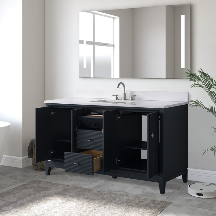 60" Single Sink Freestanding Bath Vanity Cabinet with White Engineered Marble Top - HomeBeyond