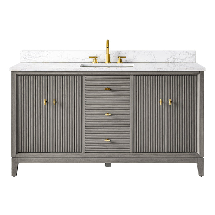 60" Single Sink Freestanding Bath Vanity Cabinet with White Engineered Marble Top - HomeBeyond