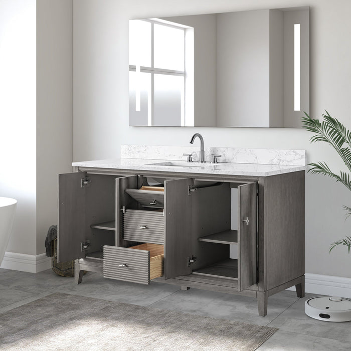 60" Single Sink Freestanding Bath Vanity Cabinet with White Engineered Marble Top - HomeBeyond
