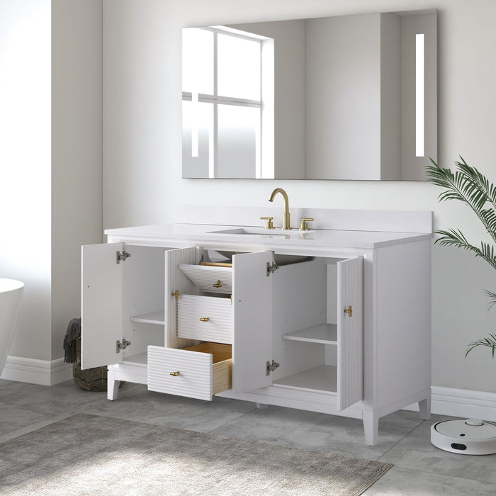 60" Single Sink Freestanding Bath Vanity Cabinet with White Engineered Marble Top - HomeBeyond