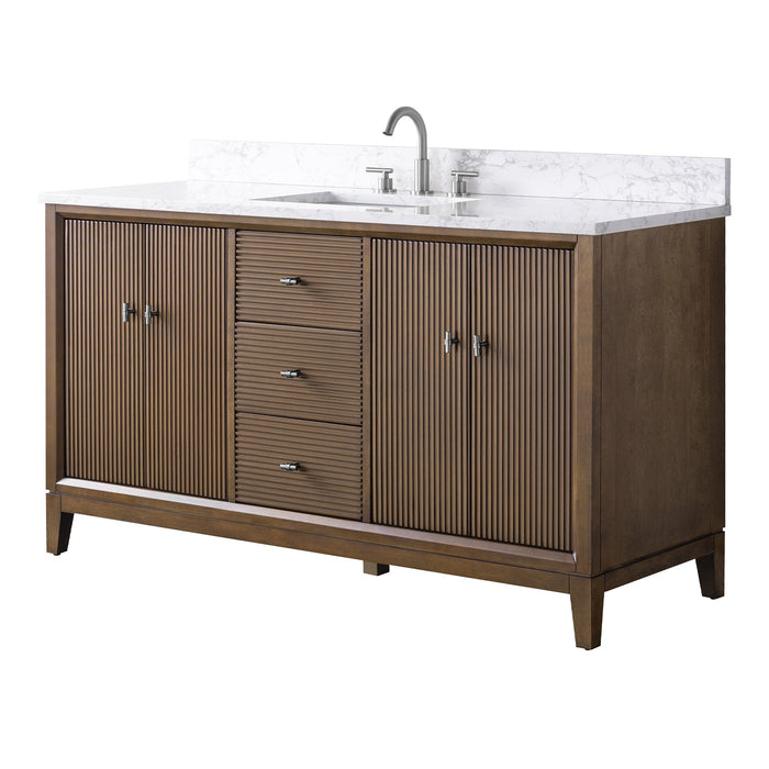 60" Single Sink Freestanding Bath Vanity Cabinet with White Engineered Marble Top - HomeBeyond