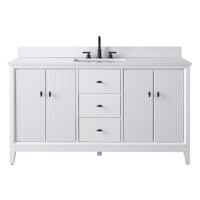 60" Single Sink Freestanding Bath Vanity Cabinet with White Engineered Marble Top - HomeBeyond