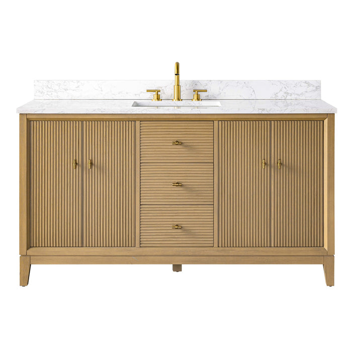 60" Single Sink Freestanding Bath Vanity Cabinet with White Engineered Marble Top - HomeBeyond