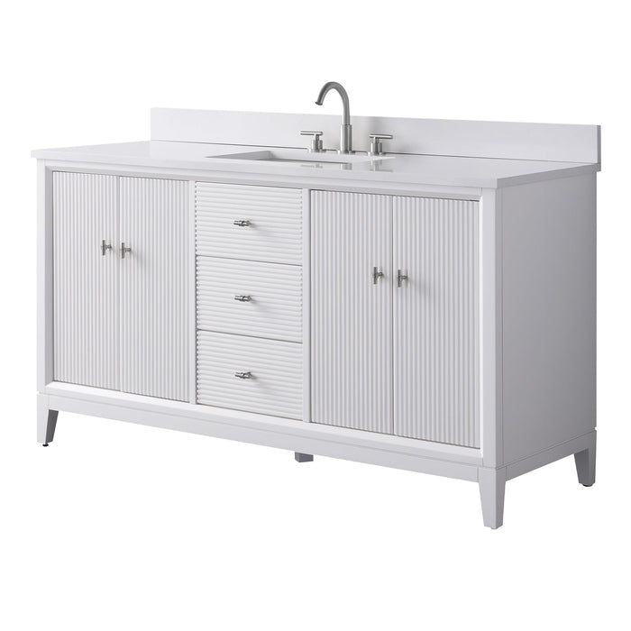 60" Single Sink Freestanding Bath Vanity Cabinet with White Engineered Marble Top - HomeBeyond