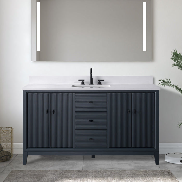 60" Single Sink Freestanding Bath Vanity Cabinet with White Engineered Marble Top - HomeBeyond
