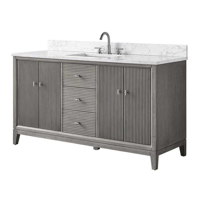 60" Single Sink Freestanding Bath Vanity Cabinet with White Engineered Marble Top - HomeBeyond