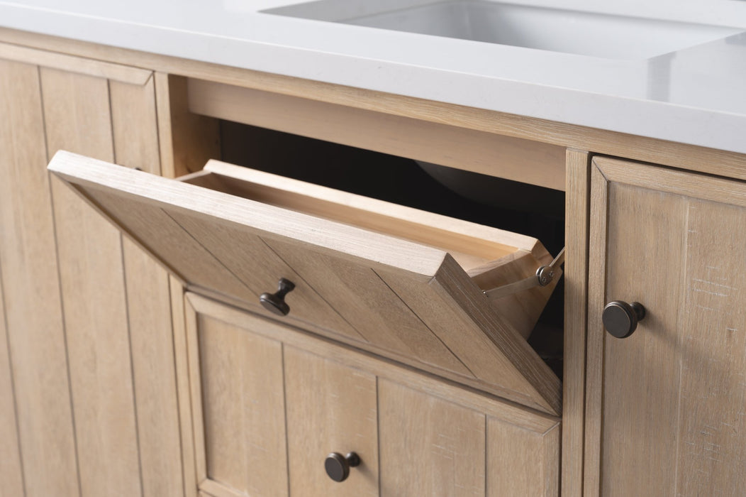 60" Single Sink Freestanding Bathroom Vanity with Milano Mist Engineered Stone Countertop, Integrated Ceramic Sink, Hidden Power & USB Charging Station and Hair Dryer Storage VA1260S - HomeBeyond