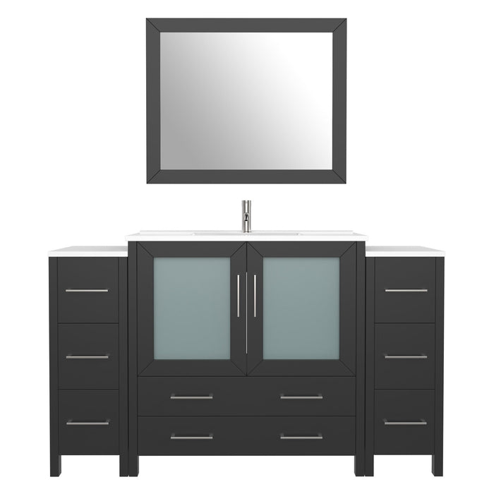 60" Single Sink Modern Bathroom Vanity Set with Ceramic Top & Free Mirror – Large Storage Cabinet with 8 Drawers VA3036-60 - HomeBeyond