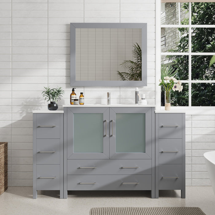 60" Single Sink Modern Bathroom Vanity Set with Ceramic Top & Free Mirror – Large Storage Cabinet with 8 Drawers VA3036-60 - HomeBeyond