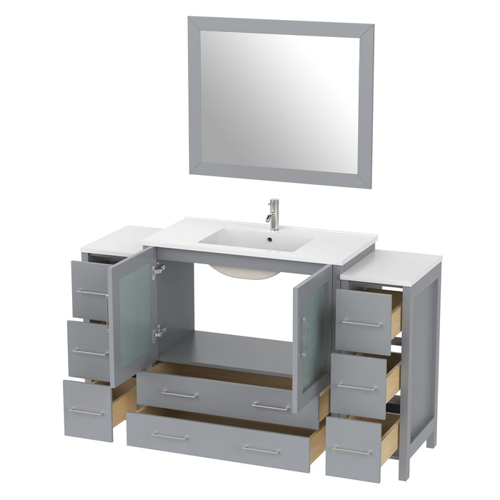 60" Single Sink Modern Bathroom Vanity Set with Ceramic Top & Free Mirror – Large Storage Cabinet with 8 Drawers VA3036-60 - HomeBeyond