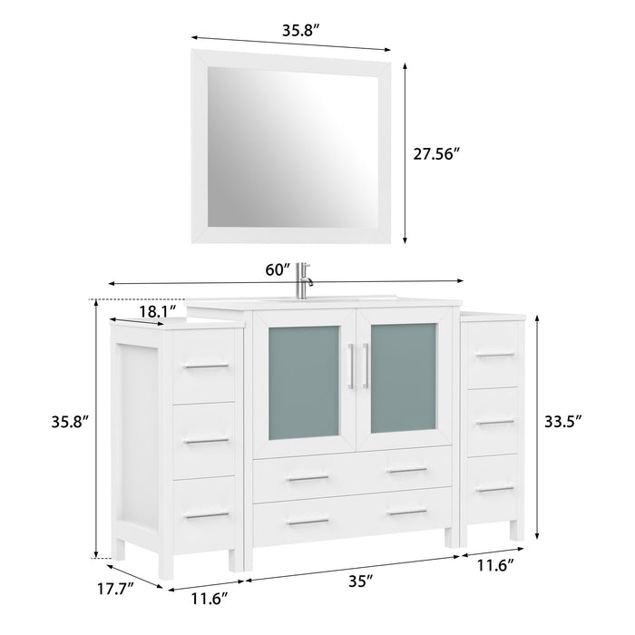 60" Single Sink Modern Bathroom Vanity Set with Ceramic Top & Free Mirror – Large Storage Cabinet with 8 Drawers VA3036-60 - HomeBeyond
