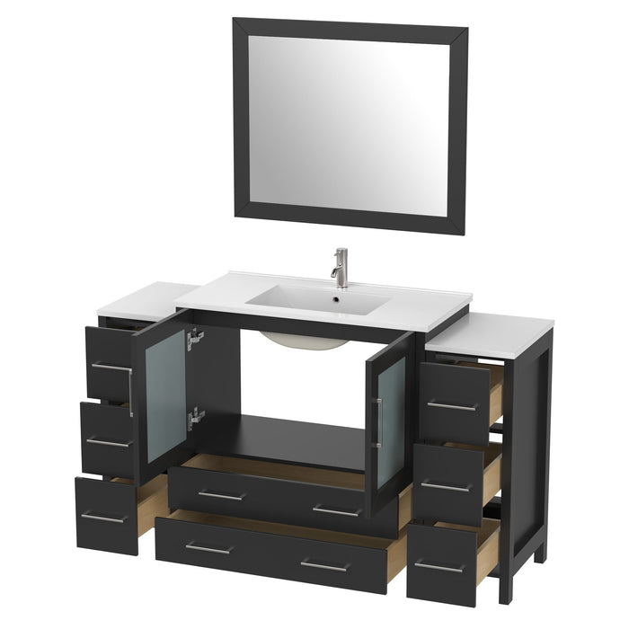60" Single Sink Modern Bathroom Vanity Set with Ceramic Top & Free Mirror – Large Storage Cabinet with 8 Drawers VA3036-60 - HomeBeyond