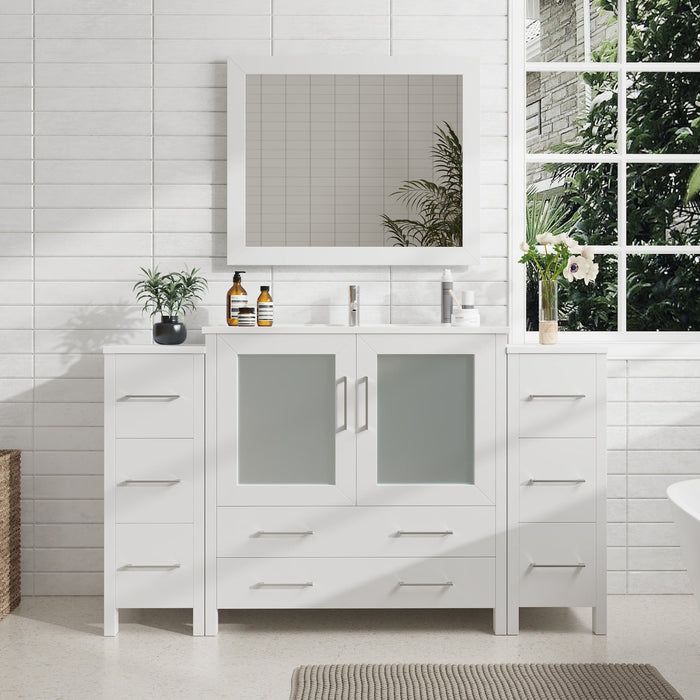 60" Single Sink Modern Bathroom Vanity Set with Ceramic Top & Free Mirror – Large Storage Cabinet with 8 Drawers VA3036-60 - HomeBeyond