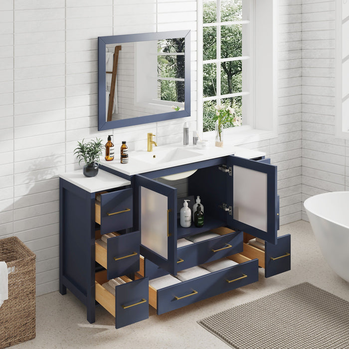 60" Single Sink Modern Bathroom Vanity Set with Ceramic Top & Free Mirror – Large Storage Cabinet with 8 Drawers VA3036-60 - HomeBeyond