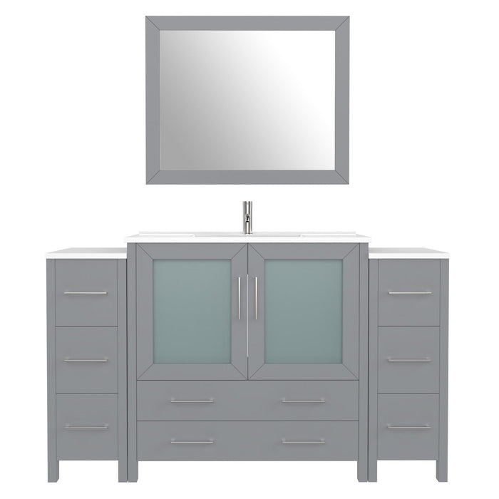 60" Single Sink Modern Bathroom Vanity Set with Ceramic Top & Free Mirror – Large Storage Cabinet with 8 Drawers VA3036-60 - HomeBeyond